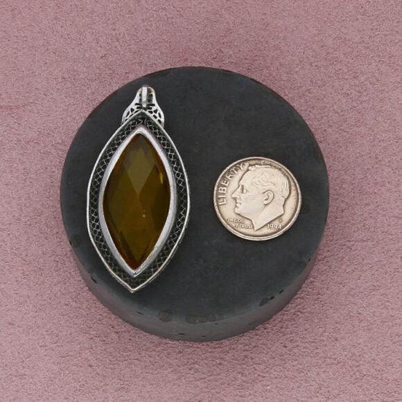 sterling silver art deco vintage faceted orange crystal pendant - Picture 3 of 3